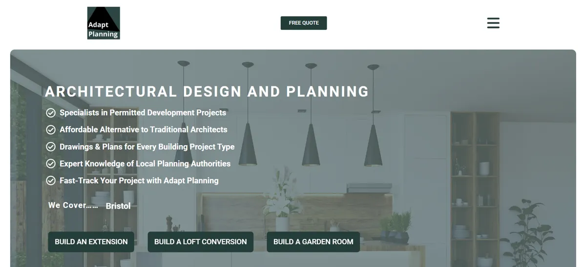 Adapt Planning website homepage – architectural design and planning in Bristol