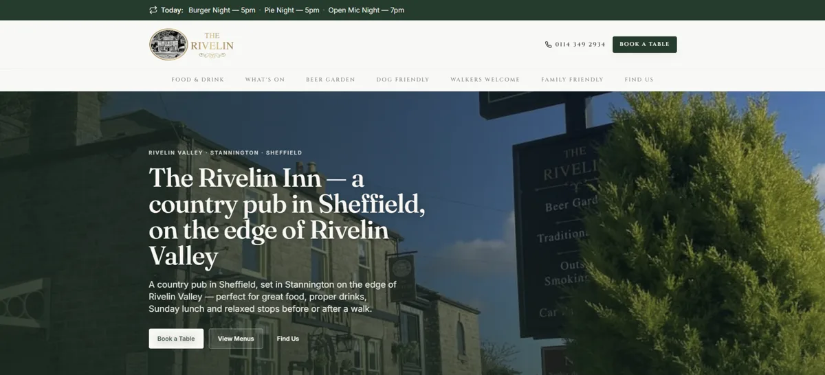 The Rivelin Inn website – country pub in Stannington, Sheffield, on the edge of Rivelin Valley
