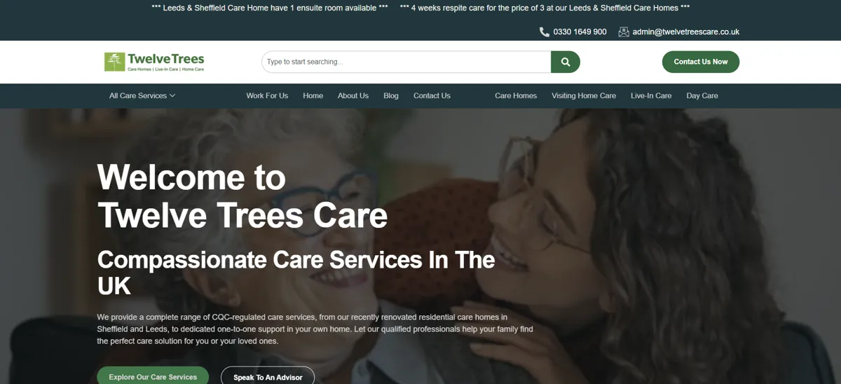 Twelve Trees Care website – care homes and home care in Sheffield and Leeds