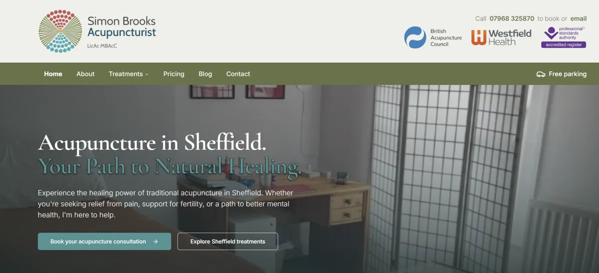 Simon Brooks Acupuncturist website – acupuncture treatments in Sheffield