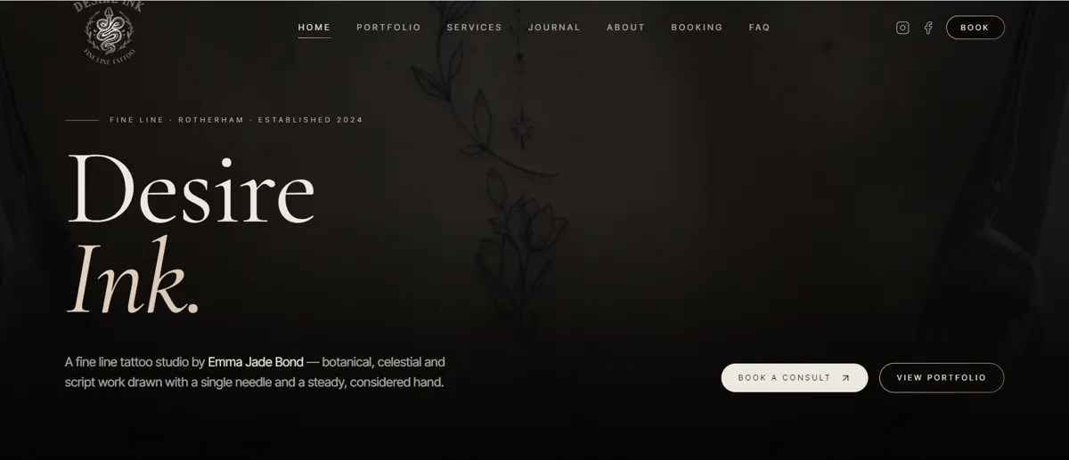 Desire Ink website – fine line tattoo studio in Rotherham