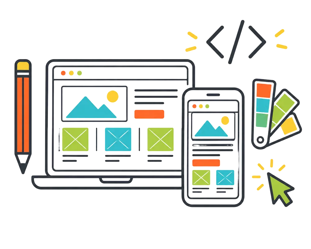 Illustration of a laptop and phone showing responsive website designs